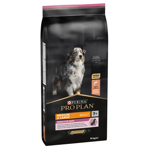PRO PLAN Medium & Large Adult 7+ SENSITIVE SKIN lazacban gazdag száraz kutyaeledel 14kg- walkingpaws.hu